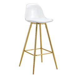 Stylish Upholstered Bar Chairs With Metal Legs For Dining Room Kitchen And Terrace - White / Gold