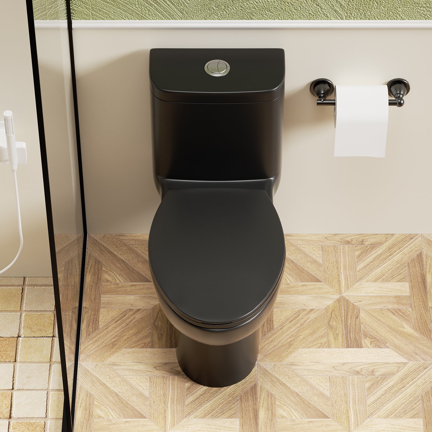 1 Piece Toilet With Tornado Flush, Soft Closing Seat, 12" Siphonic S Trap - Matte Black - Image 4