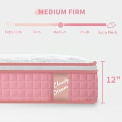 12" Full Size Hybrid Mattress 7 Zoned Individual Pocket Spring Memory Foam Cool Knitted Cover - Pink