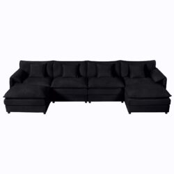Modular Sectional Sofa, Oversized Deep Seat U Shaped Couch Set, Comfy Cloud Couches With Movable Ottomans - Black