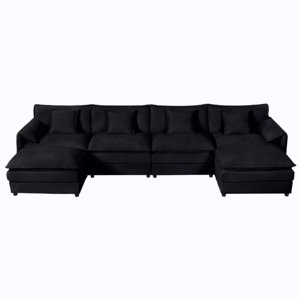 Modular Sectional Sofa, Oversized Deep Seat U Shaped Couch Set, Comfy Cloud Couches With Movable Ottomans - Black