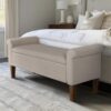 Upholstered Storage Bench With Rolled Armrests - Beige - Image 5