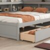 Full Bed With L-Shaped Bookcases, Drawers - Gray - Image 7
