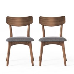 Mid Century Walnut Frame Upholstered Dining Chairs (Set of 2) - Dark Gray