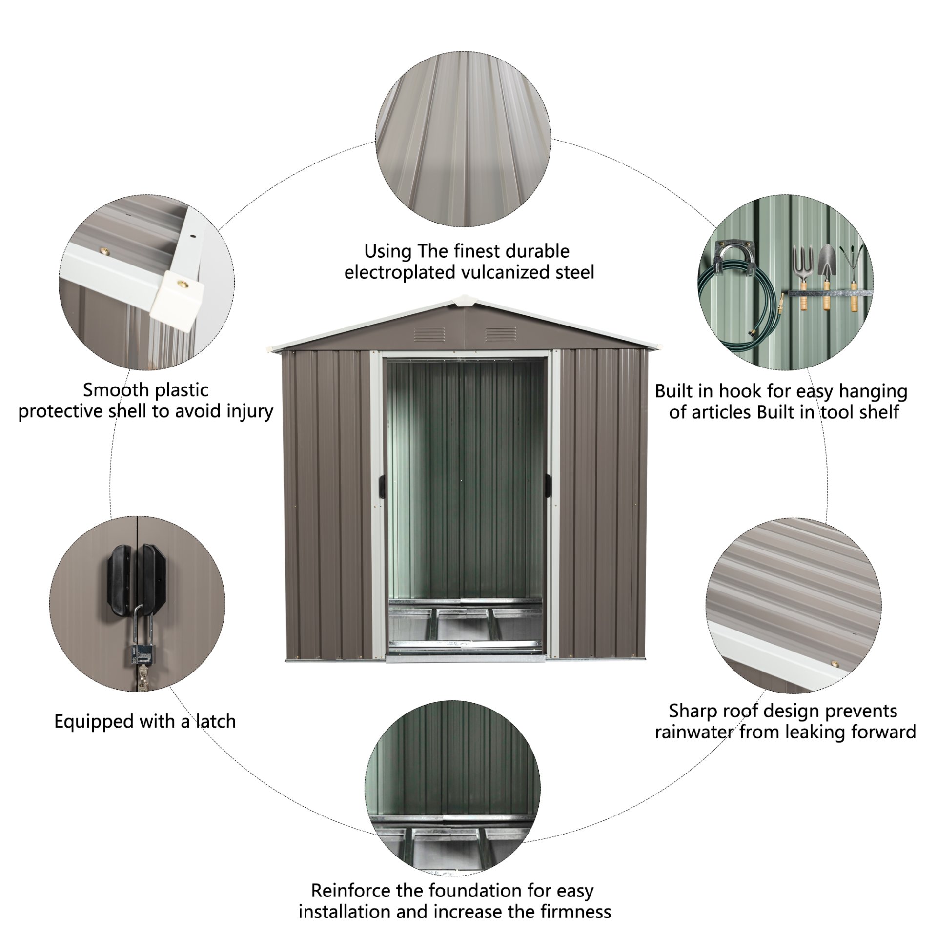6Ft x 5Ft Outdoor Metal Storage Shed - Gray - Image 7