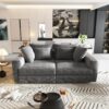 Plush Corduroy 4 Seat Sofa, Modern Comfy Upholstered Sofa Cloud Couch, Deep Seat Couches With Soft Pillows And Movable Ottoman, Convertible Sofa Lounge Chair - Gray - Image 14