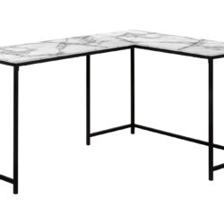 Computer Desk, Home Office, Corner, L Shape, Laptop, Contemporary And Modern - White Marble