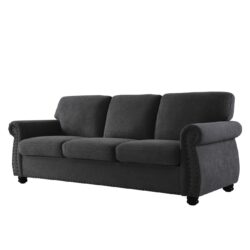 Soft Sofa, Upholstered 3 Seater Couch With High Density Foam, Loose Back Cushions And Turned Legs - Black