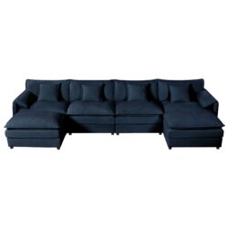 Modular Sectional Sofa, Oversized Deep Seat U Shaped Couch Set, 4 Seater Comfy Cloud Couches With Movable Ottomans, Chenille - Blue