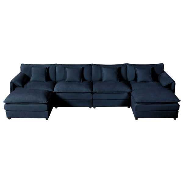 Modular Sectional Sofa, Oversized Deep Seat U Shaped Couch Set, 4 Seater Comfy Cloud Couches With Movable Ottomans, Chenille - Blue