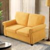 Soft Loveseat, Upholstered 2 Seater Couch, Loose Back Cushions And Turned Legs - Mustard Yellow - Image 7