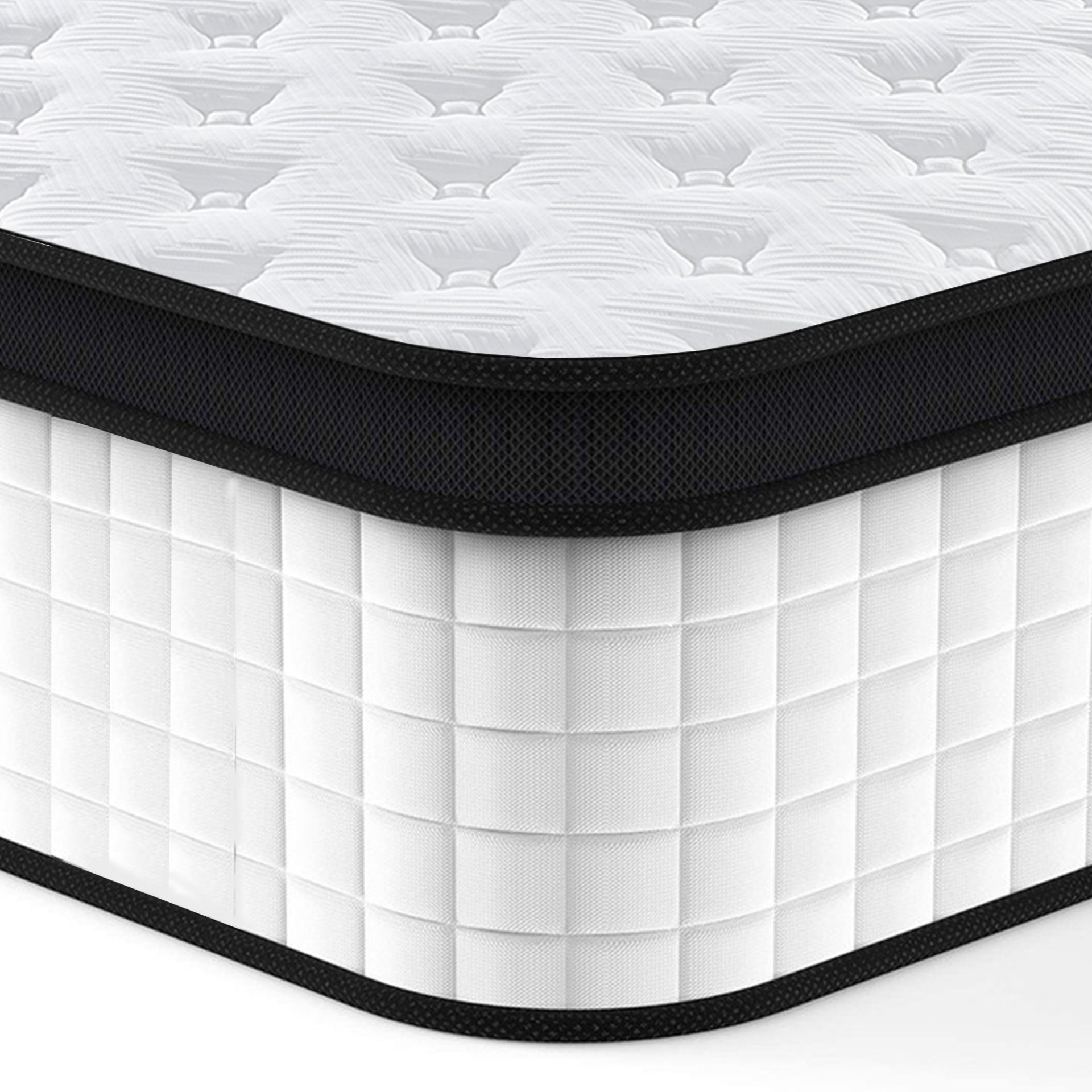 12" King Size Hybrid Mattress Individual Pocket Springs Medium Memory Foam Comfortable Knitted Cover - White / Black - Image 8