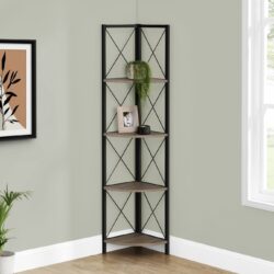 Bookshelf, Bookcase, Etagere, Corner, 4 Tier, Office, Contemporary & Modern - Taupe