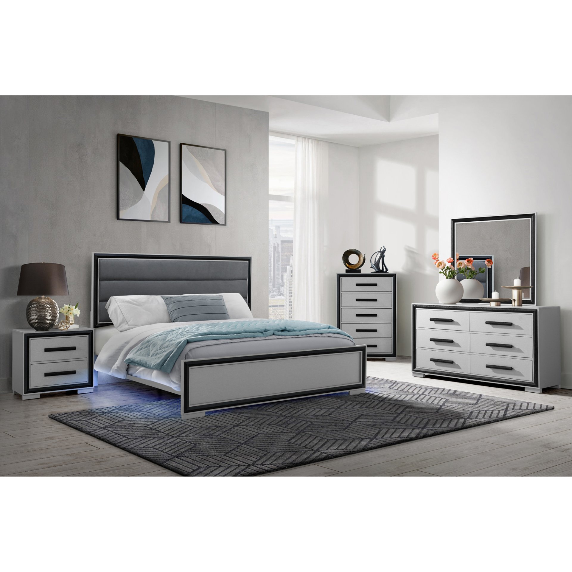 Adelaide - Queen Bed With LED - Black - Image 2