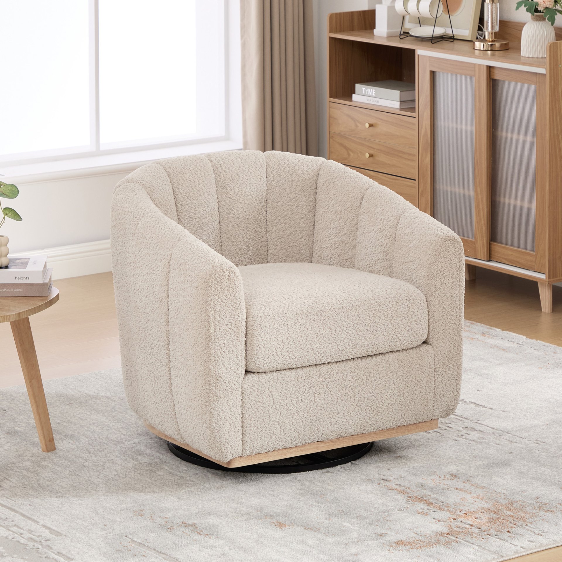 360° Swivel Pumpkin Shape Club Armchair - Wheat - Image 3