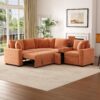 L Shaped Convertible Sofa Bed With Pull Out Bed, Cup Holders, And Storage - Orange - Image 11