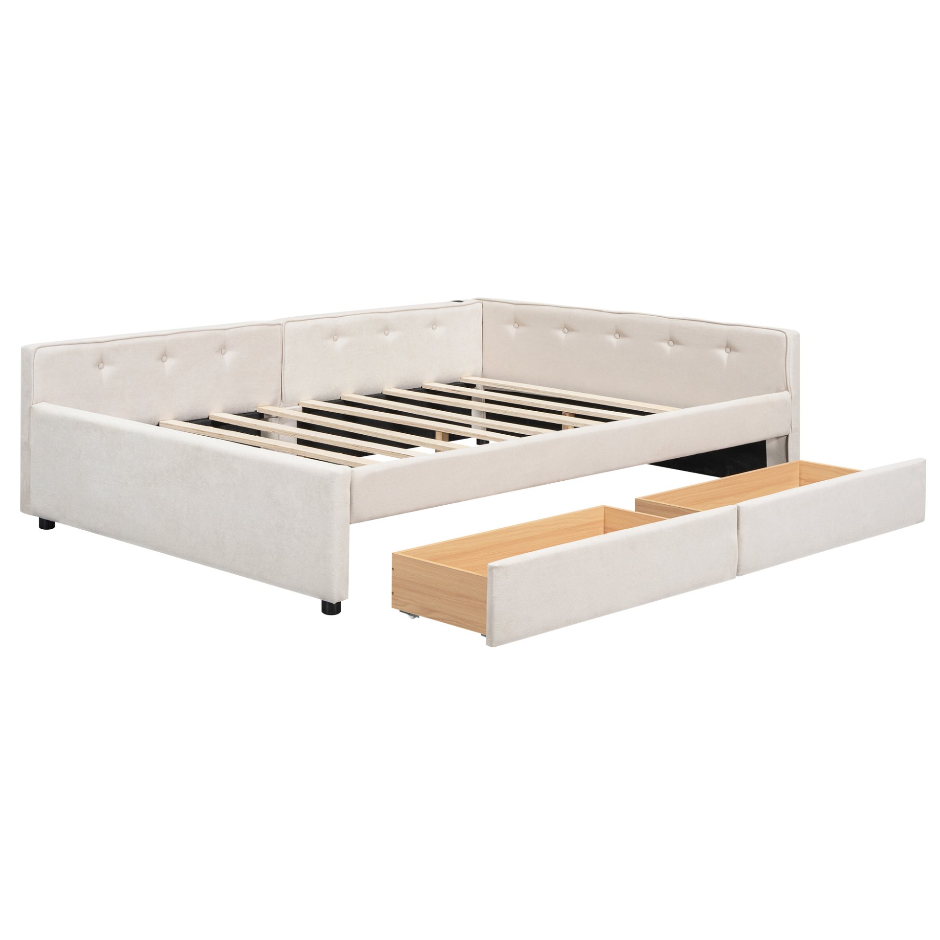 Full Size Upholstered Platform Bed With USB Ports And Storage Drawers - Beige - Image 13