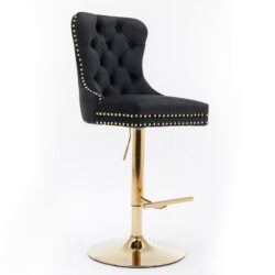 Thick Golden Swivel Velvet Barstools Adjusatble Seat Height From 27-35", Modern Upholstered Bar Stools With Backs Comfortable Tufted For Home Pub And Kitchen Island (Set of 2) - Black