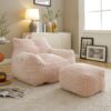 Giant Plush Bean Bag Chair With Armrests And Footstool For Adults - Pink - Image 4