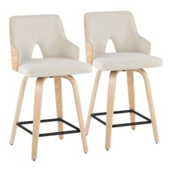 Stella - Contemporary Fixed Height Counter Stool With Swivel Square Footrest (Set of 2) - Natural / Cream