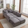 Multi Module Combination Style Sofa For Living Room And Other Lounge Spaces, Modern Minimalist Corduroy Combination Sofa With 2 Comfort Cushions With USB & C Charging Ports, 2 Sets - Gray - Image 5