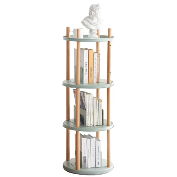 Storage Shelf, 360° Rotating Bookshelf, 4 Tier Bookcase With Large-Capacity Storage Space, Multifunctional Storage Rack, Compact Design For Living Room - Natural