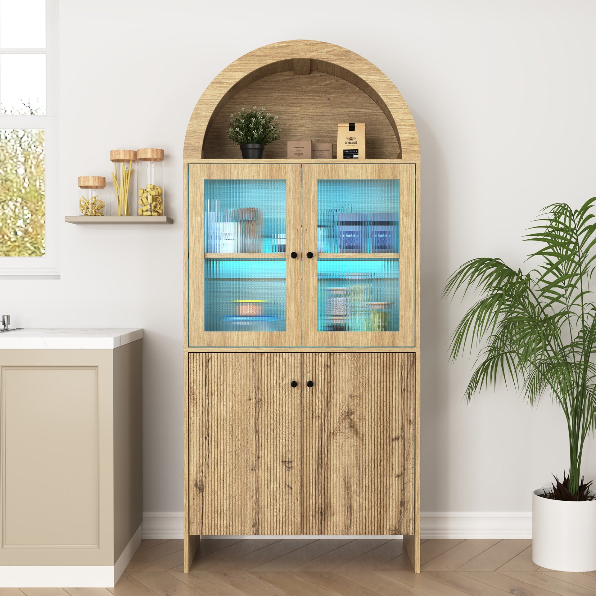 Grain Tech Inspired Dome Cabinet With LED Lighting - Smart Snack Storage Solution - Natural Wood - Image 4
