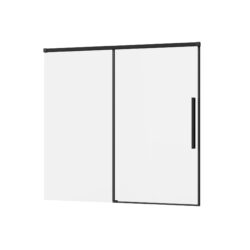 Semi Frameless Tub Sliding Shower Door 60" X 58" With Tempered Glass - Matte Black