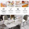 63" Modern Artificial Stone Pandora White Curved Metal Leg Dining Table, 6 People - Antique White / Black - Image 12