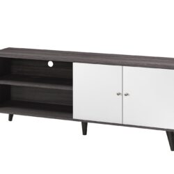 Amidon - TV Stand For Tvs Up To 63", With 2 Storage Shelves & 1 Cabinet, Modern Entertainment Centre For TV In Living Room - Dark Gray / White