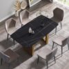 63" Artificial Stone Curved Golden Metal Leg Dining Table, 6 People - Black / Gold - Image 4