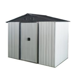 8Ft X 4Ft Outdoor Metal Storage Shed With Sliding Door And Foundation For Backyard, Patio, Lawn - White / Black