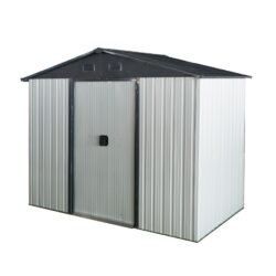 8Ft X 4Ft Outdoor Metal Storage Shed With Sliding Door And Foundation For Backyard, Patio, Lawn - White / Black