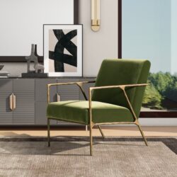 Aerin - Hammered Brass Upholstered Accent Arm Chair - Olive Green