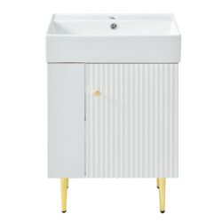 Hearth & Haven Amelia - Bathroom Vanity With Storage Cabinet, Single Ceramic Sink And Left Side Storage - White