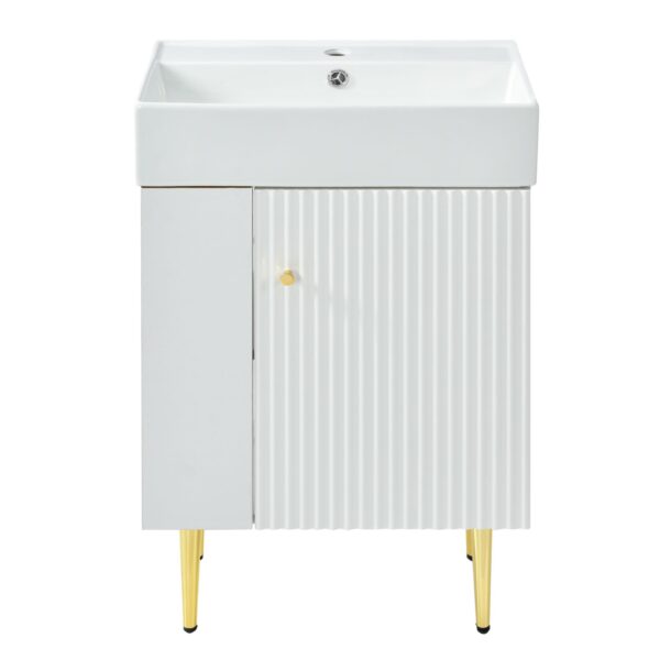 Hearth & Haven Amelia - Bathroom Vanity With Storage Cabinet, Single Ceramic Sink And Left Side Storage - White