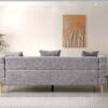 Luxurious And Comfortable Upholstered Sofa With Golden Legs And Pillows For Living Room And Reception Area - Gray - Image 9