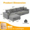 Plush Corduroy 4 Seat Sofa, Modern Comfy Upholstered Sofa Cloud Couch, Deep Seat Couches With Soft Pillows And Movable Ottoman, Convertible Sofa Lounge Chair - Gray - Image 3