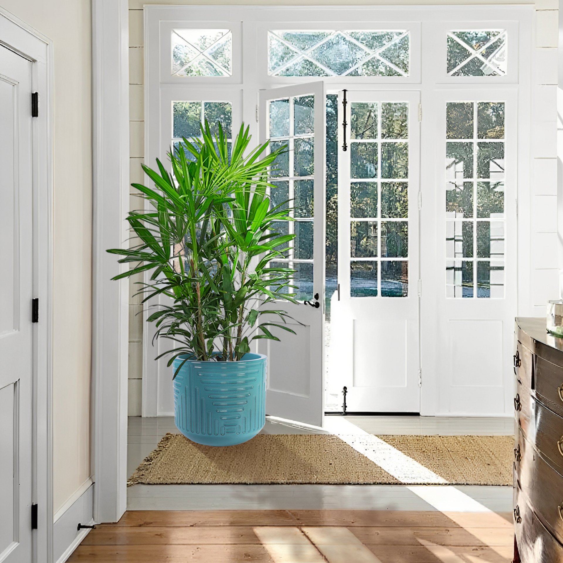 Ceramic Flowerpot, Planter For Patio, Garden, Windowsill - Cyan - Image 2