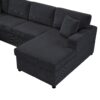 Oversized Sectional Sofa U Shaped Sofa With Chaise Lounge And 3 Soft Throw Pillows Corduroy Fabric - Black - Image 11
