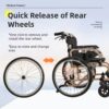 Lightweight Foldable Transport Wheelchair Square Tube Design Double Brakes Adjustable Handrail Breathable Seat Anti Backflip 250Lbs Capacity Easy Storage Color - Gold / Black - Image 6