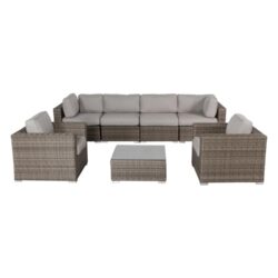 6 Seater Patio Wicker Sofa Set With Coffee Table - Gray Mix