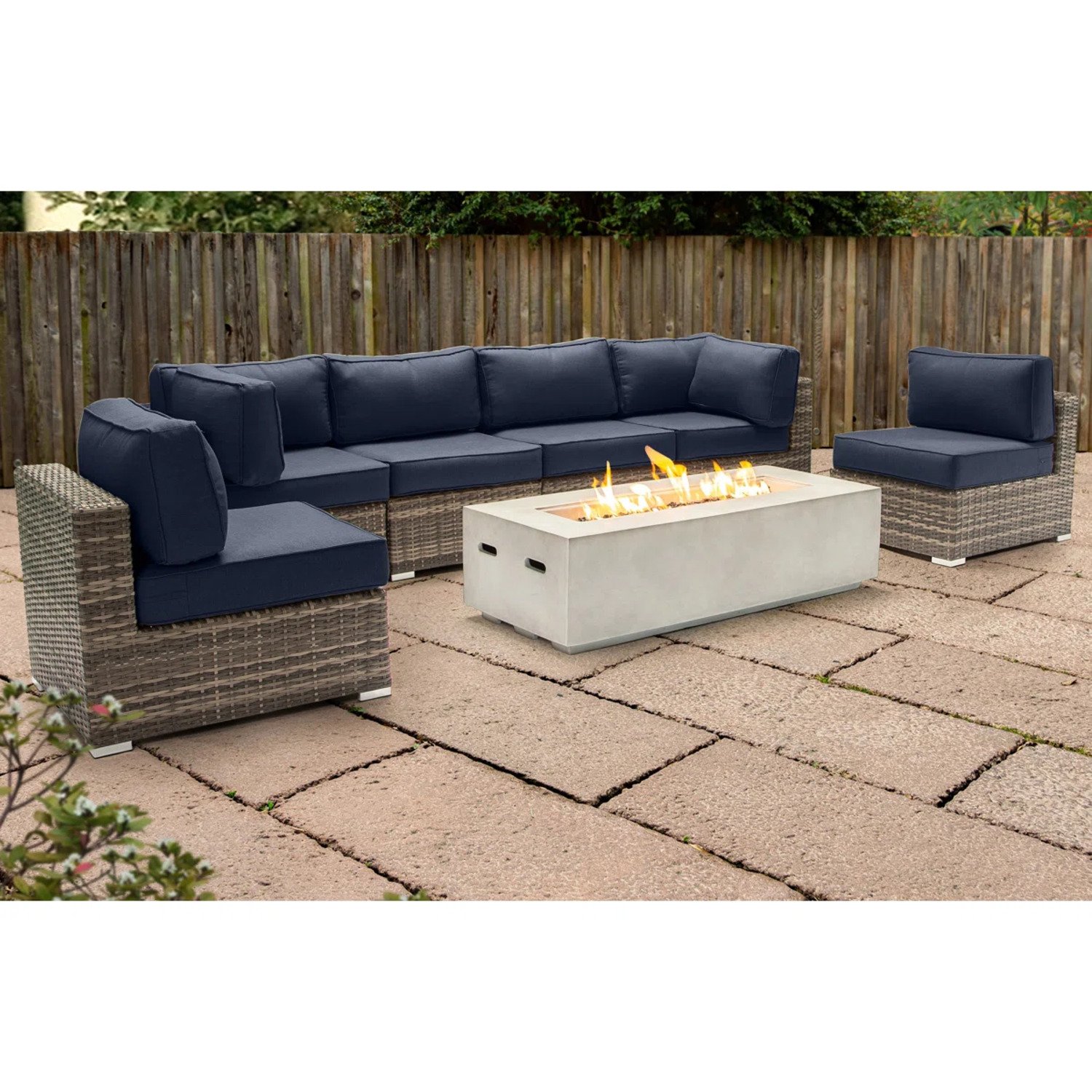 Outdoor Seating Group With Firepit And Cushions - Gray - Image 7