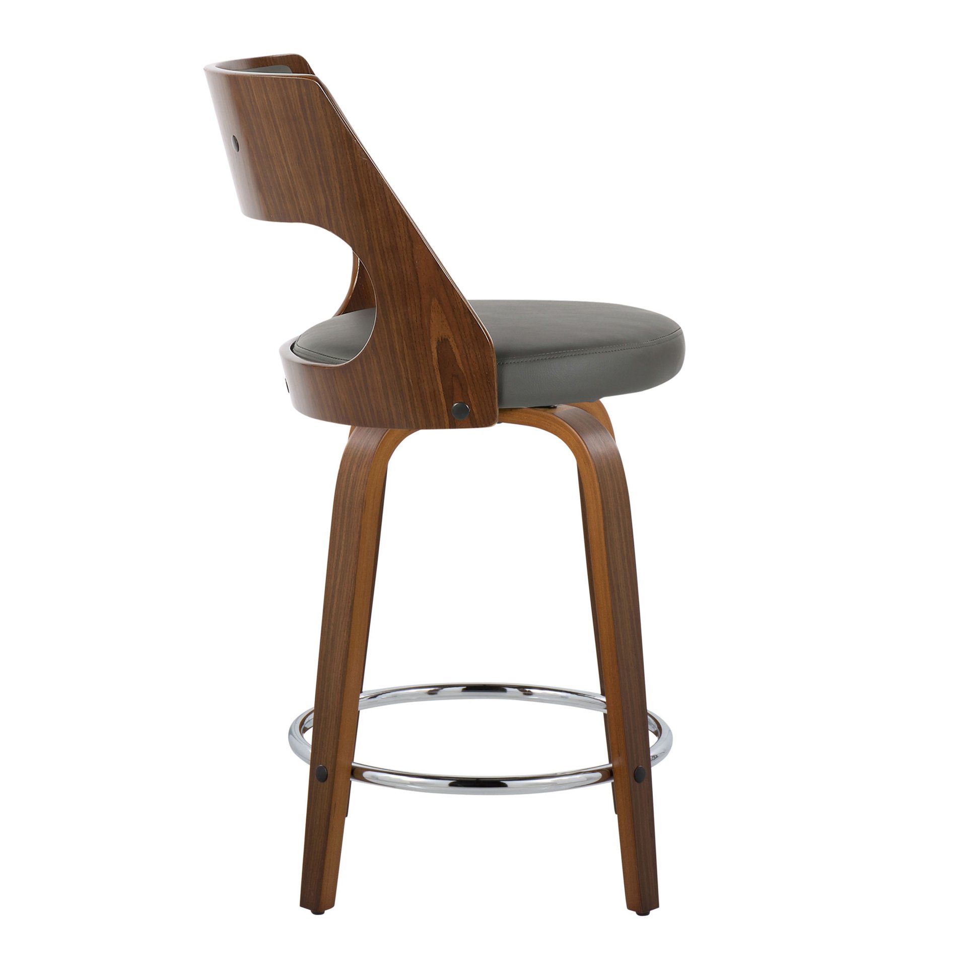 Cecina - Mid-Century Modern Fixed Height Counter Stool With Swivel And Round Footrest (Set of 2) - Walnut / Gray - Image 3