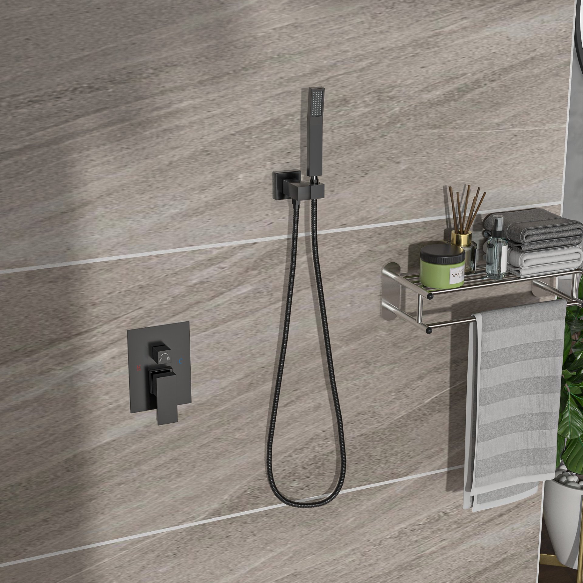 10" Square Dual Shower Head System Wall Mounted With Rough In Valve Modern Bathroom Fixture - Matte Black - Image 2