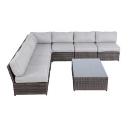 Outdoor Living Extra Wide Seating Set With Cushions And Glass Table - Brown