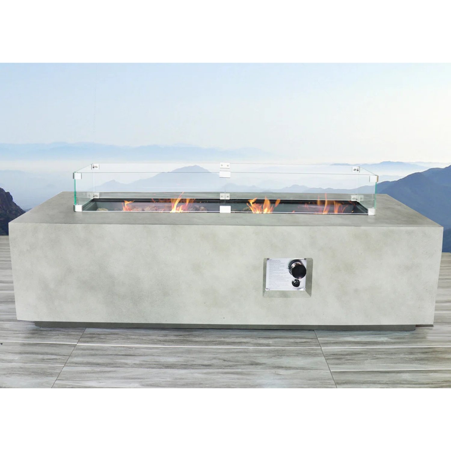 Rectangular Propane Fire Pit Table With Fiber Reinforcement And Adjustable Flame Control - Gray - Image 2