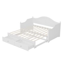 Twin Size Daybed With Extendable Trundle And Storage Drawers, Cottage Style - White