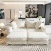 Plush Corduroy 4 Seat Sofa, Modern Comfy Upholstered Sofa Cloud Couch, Deep Seat Couches With Soft Pillows And 2 Ottomans, Convertible Sofa Lounge Chair, For Living Room, Apartment, Office - Beige - Image 10