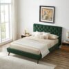 Dillon - Velvet Platform Bed Queen Size - Green - Image 11